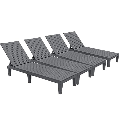 YITAHOME Outdoor Chaise Lounge Chairs Set of 4 with Adjustable Backrest, Sturdy Loungers for Patio & Poolside, Easy Assembly & Waterproof & Lightweight with 265lbs Weight Capacity, Dark Grey - Image 1