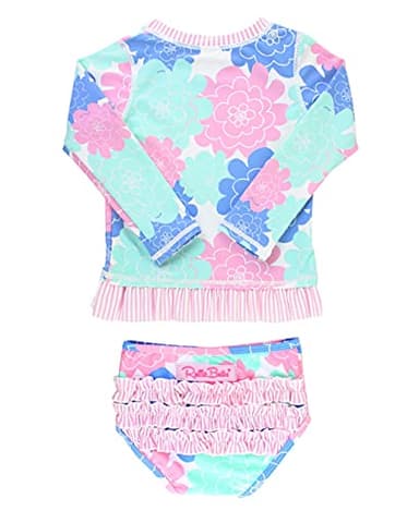 RuffleButts Baby/Toddler Girls Long Sleeve Rash Guard UPF50+ Sun Protected Bikini Swimsuit - Pastel Petals X, 3-6m - Image 4