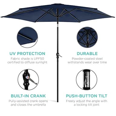 Best Choice Products 10ft Outdoor Steel Polyester Market Patio Umbrella w/Crank, Easy Push Button, Tilt, Table Compatible - Navy Blue - Image 5