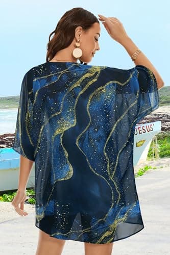 Kimonos for Women Beach Cover Ups Hawaiian Shirts Sheer Cardigan Loose Summer Tops (Blue Gradient Stars,L) - Image 6
