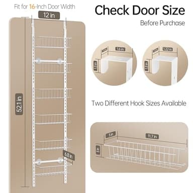 Delamu Pantry Door Organizer, Adjustable Metal Over the Door Pantry Organizer Rack, 6-Tier Over the Door Spice Rack, Kitchen Pantry Door Organizers and Storage, D5 W12 H52.1 inch, White, Small - Image 6