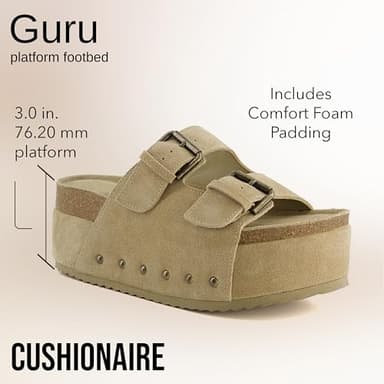 CUSHIONAIRE Guru Platform Sandals Women Footwear – Comfortable Genuine Leather Footbed Studded Chunky Slide Summer Sandals for Women 2025, KHAKI 6 - Image 5