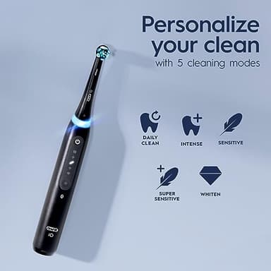 Oral-B iO Deep Clean + Whiten Rechargeable Electric Toothbrush with Visible Pressure Sensor, 2 Minute Timer, 5 Cleaning Settings, 1 iO5 Limited, 3 Toothbrush Heads, Travel Case & Refill Holder, White - Image 6