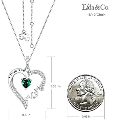 May Birthstone Emerald Jewelry Birthday Gifts for Mom I Love You Mom Sterling Silver Love Heart Pendant Necklace - Image 4