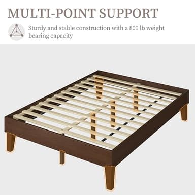 Yaheetech Full Bed Frame Natural Solid Wood Platform Bed with Wooden Slats Support, 12-inch Underbed Space for Storage, Noise-Free Design, Easy Assembly, Dark Walnut Finish - Image 5