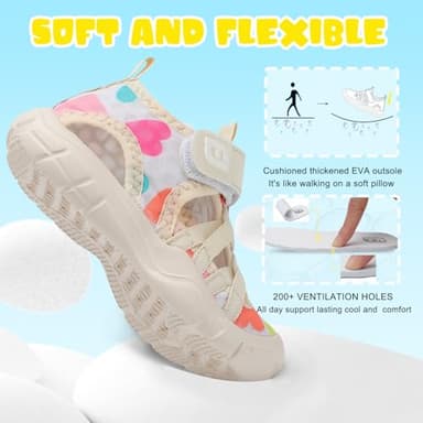 Toddler Girls Barefoot Swim Beach Pool Baby Water Shoes Summer Walking Sandals Toddler Athletic Sandals Lightweight Hook and Loop 4 Toddler MultiHeart - Image 5