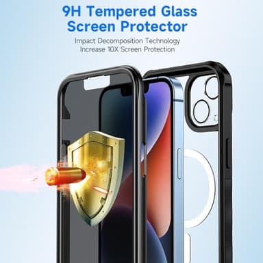 seacosmo for iPhone 14 Case, Full Body Bumper with Built-in 9H Tempered Glass Privacy Screen Protector and Camera Lens Protector, Compatible with MagSafe, Shockproof Phone Cover, 6.1", Black - Image 4