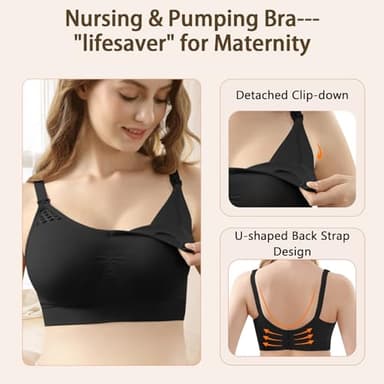 4HOW Pumping-Bra-Hands-Free Seamless-Wireless-Maternity-Bralette Pumping Bras for Breastfeeding Nursing Pumping Bra All in One Padded with Support for Large Bust Black 2XL - Image 2