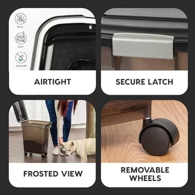 IRIS USA WeatherPro Airtight Dog Food Storage Container, Up to 22 lbs, Attachable Wheels, For Dog Cat Bird and Other Pet Food Storage Bin, Keep Fresh, Easy Mobility, BPA Free, Smoke - Image 4