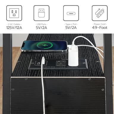 HOOBRO End Table with Charging Station, Narrow Side Table with 2 Drawer & USB Port & Power Outlets, Nightstand for Small Spaces, Stable and Sturdy, for Living Room, Bedroom, Black BK541BZ01 - Image 4