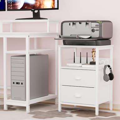 Furologee Nightstands Set of 2, End Table with 2 Fabric Drawers, Night Stand with 2 Hooks, Open Wood Shelf Bedside Table for Bedroom/Living Room/White - Image 7