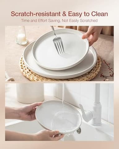 Famiware Milkyway Plates and Bowls Sets, 12 Pieces Dinnerware Sets, Reactive Glaze Dish Set, Stoneware Dishes Set for 4, Matte White - Image 5