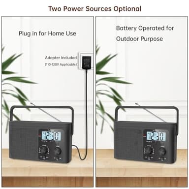 DreamSky AM FM Radio Portable - Shortwave Radio Battery Powered or Plug in Wall for Home Outdoor, Strong Reception, Large Dial Easy to Use, Digital Time Display, Transistor Antenna, Seniors Small Gfit - Image 5