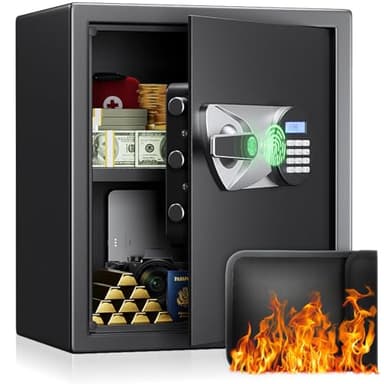 BlackSmith Biometric Safe Box 1.5 Cub Home Security Safe Fingerprint Recognition Money Safe with Keys Keypad Lock Box Secure Jewelry Valuables with Dual Alarm System Fireproof Bag, Black - Image 1