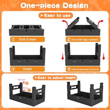 LAKIPETN Elevated Dog Bowls with 2 Stainless Steel Bowls, Raised Dog Food Bowl Stand 5 Height Adjustable (3.1", 9", 10", 11", 12") Non-Slip Feeder Station Set for Medium and Large Dogs - Black - Image 6