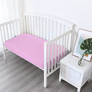 Biloban Crib Sheets Fitted, 2 Pack Crib Sheet Fits for Standard Crib Mattress, Neutral Toddler Bed Sheets for Baby Boys and Girl, Pink & Violet, 52”X 28” - Image 3