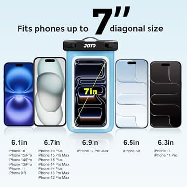 JOTO Universal Waterproof Pouch Case for iPhone 16 15 14 13 Plus Pro Max, IPX8 Cellphone Dry Bag 12 11 Pro Max XR X 8 7 6S Plus SE, Galaxy S23 S22 S21 S20+ S20 S10 Plus Note, Pixel up to 7" -Blue - Image 4