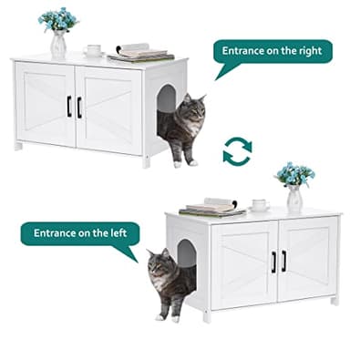 Homhedy Cat Litter Box Enclosure, Wooden Cat Washroom Furniture with Barn Door, Pet House, Fit Most of Litter Box, White - Image 6