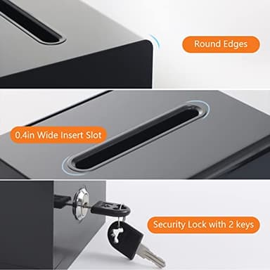 KYODOLED Black Suggestion Box with Slot and Lock for Voting, Donation Box with Sign Holder, Tip Jar, 6.2" x 4.6" x 4.0" - Image 4