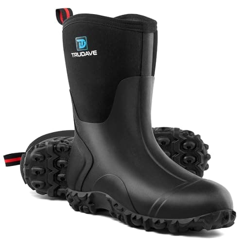 Trudave Rubber Boots for Women with Steel Shank, 6mm Neoprene Mid Calf Rain Boots, Waterproof Insulated Mud Work Boots All Season, Black, Size 5 - Image 1