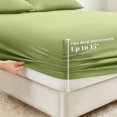 BYSURE 6 Pieces Bed Sheets Set with Pockets on Side(King, Sage Green), Sweat-Wicking Breathable Sheets, 16-inch Super Soft Hotel Embroidered Microfiber Sheet Set - Image 5