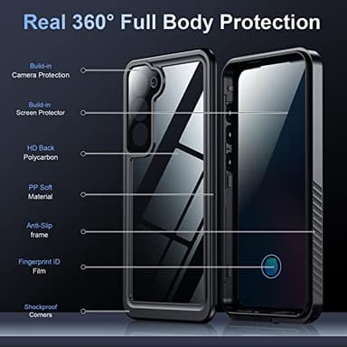 Temdan for Samsung Galaxy S23 Case,Waterproof Built-in Lens & Screen Protector[Full Body Shockproof][12 FT Military Drop Proof][Dustproof][IP68 Underwater] Case for Galaxy S23 5G 6.1’’-Black/Clear - Image 5