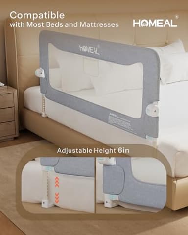 HOMEAL Bed Rail for Toddlers, 59in Foldable Toddler Bed Rails with U-Shape Base, Baby Bed Rail Guard for Twin Size, Full Size, Queen Size, King Size Beds, Toddler Bed Rail Guard, Grey - Image 5
