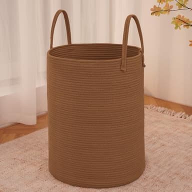 JMvicyroam Large Woven Laundry Basket Hamper,60L Cotton Rope Storage Bin for Blankets,Toys and Clothes,Decorative Tall Nursery Hamper for Living Room,Baby Nursery,Bathroom and Bedroom,Golden Jute - Image 1