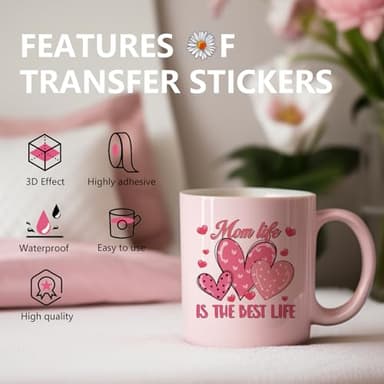 AFRITEE Mama UV DTF Decals - 20 Sheets Best Mom Ever Uvdtf Tumbler Wraps for 16 oz Glass Water Bottle, Pink Bows Flower Waterproof Transfer Stickers DIY Mug Guitar Diary Decor for Mothers Day Gifts - Image 5