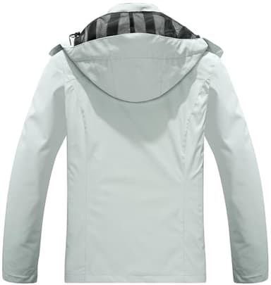 Women's Waterproof Raincoat Lightweight Rain Jacket Detachable Hood Travel Outdoor Light Gray M - Image 2
