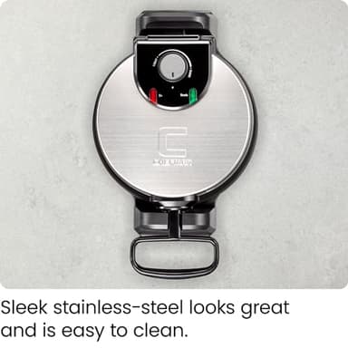 Chefman Rotating Belgian Waffle Maker, 180° Flip Iron w/ Non-Stick Plates, Adjustable Timer, Locking Lid, & Drip Plate, Space Saving Storage, Mess-Free Breakfast, Stainless Steel/Black - Image 7