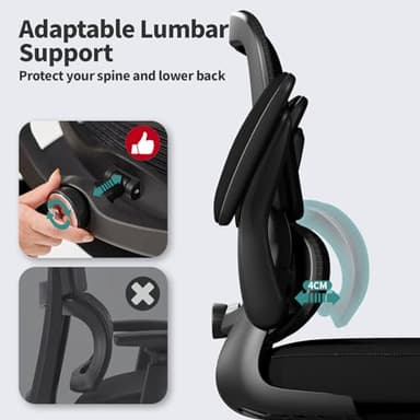 TRALT Office Chair - Ergonomic Desk Chair with Adjustable Lumbar Support, Mesh Computer Chair, Executive Chairs for Home Office Comfortable Lumbar Support (Black) - Image 5