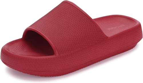 BRONAX Slides for Women and Men Recovery Pillow Slippers House Home Pool Beach for Men Male Size 12 Sandals Comfy Cushioned Thick Sole 46-47 Red - Image 1