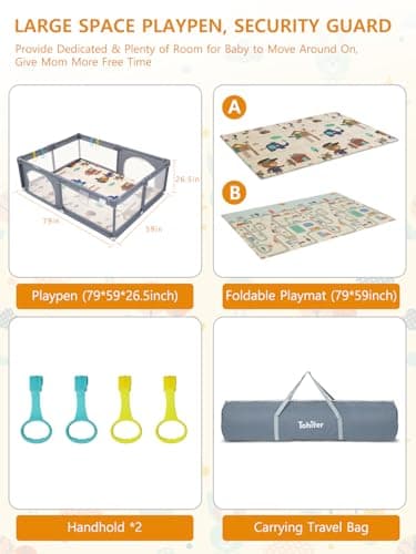 Baby Playpen with Mat, Large Baby Play Yard for Toddler, BPA-Free, Non-Toxic, Safe No Gaps Playards for Babies, Indoor & Outdoor Extra Large Kids Activity Center 79"x59"x26.5" with 0.4" Playmat - Image 2