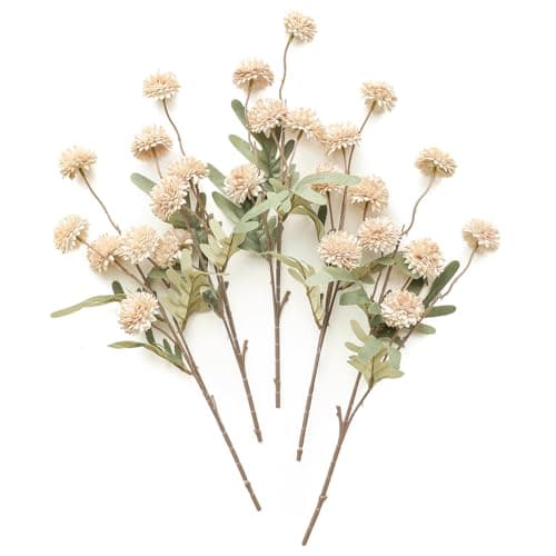 Floroom 5pcs Beige Faux Silk Mums Artificial Flowers, Bulk Fake Small Mini Chrysanthemums with Stems for DIY Champagne Wedding Centerpieces Floral Arrangements Vase Fillers Home Decorations - Image 1