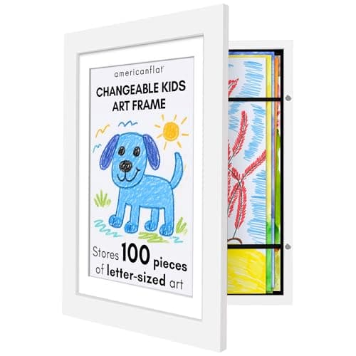 Kids Artwork Frame Changeable (White) - Magnetic Door Holds 100 Art Pieces - 8.5x11 Letter Size Display with Mat or 10x12.5 Without Mat - My Mini Masterpiece - Image 1