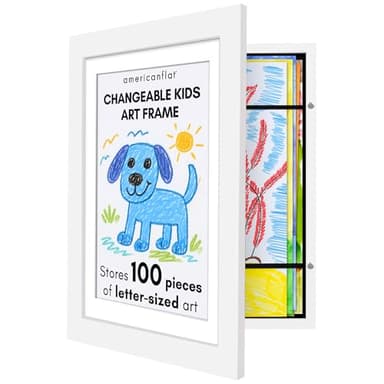 Kids Artwork Frame Changeable (White) - Magnetic Door Holds 100 Art Pieces - 8.5x11 Letter Size Display with Mat or 10x12.5 Without Mat - My Mini Masterpiece - Image 1