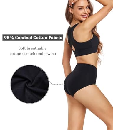 wirarpa Women's Postpartum Underwear High Waisted Ladies Cotton Panties Full Coverage Briefs 5 Pack Black 2X-Large - Image 4