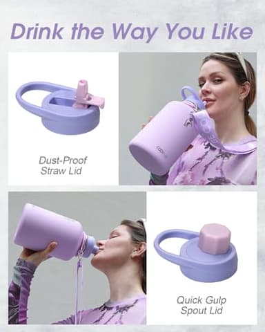 Coolflask Half Gallon Water Bottle with Strap, 64oz Insulated Water Jug Stainless Steel with Straw & Spout Lids, Metal Large Water Flask, Keep Cold 48h Hot 24h, Leak Proof & Non-BPA, Lavender - Image 4