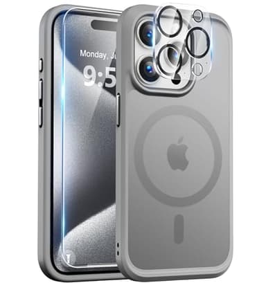 BossKiss Compatible with iPhone 15 Pro Case, [Compatible with Magsafe] [Screen+Camera Protector] Magnetic Translucent Matte Women Men Girl Protective Cover for iPhone 15 Pro 6.1", Titanium Gray - Image 1