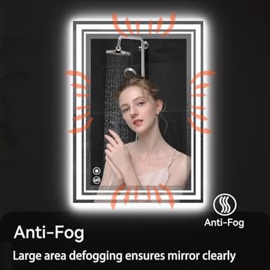 24“ x 36” LED Mirror for Bathroom Front and Backlit Anti-Fog Dimmable 3 Colors LED Bathroom Mirror with Lights Memory Function Smart Mirror Wall Mounted Horizontal/Vertical - Image 3