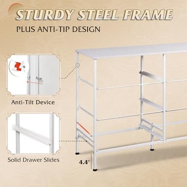 WLIVE Wide Dresser with 6 Drawers, TV Stand for 50" TV, Entertainment Center with Metal Frame, Wooden Top, Fabric Storage Dresser for Bedroom, Hallway, Entryway, White - Image 8