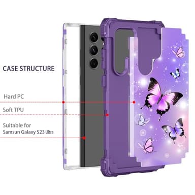 Rancase for Galaxy S23 Ultra 5G Case,Three Layer Heavy Duty Shockproof Full Boby Soft Silicone Rubber Bumper+Hard Plastic Hybrid Protective Case for Samsung Galaxy S23 Ultra 6.8 inch,Dull Purple - Image 2