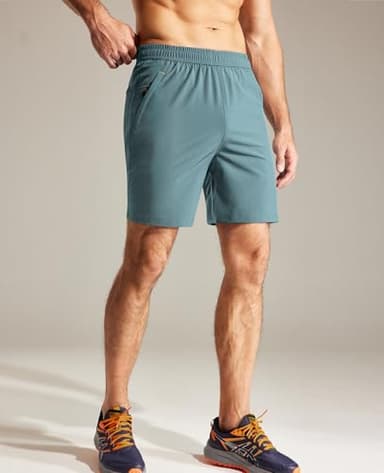 MIER 7 Inch Gym Shorts for Men Linerless Men Athletic Workout Running Basketball Moisture Wicking with Pockets, Grey Blue, X-Large - Image 6