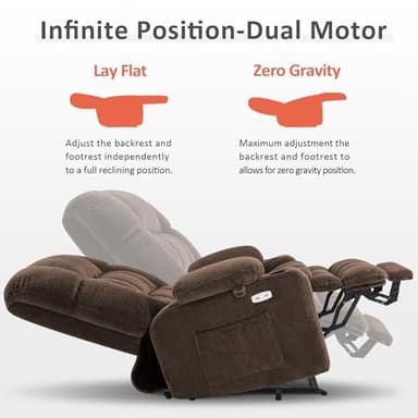 MCombo Oversized Power Lift Recliner Chair for Elderly, Dual Motor Lift Chair with Heat and Massage, Lay Flat Lift Chair for Big and Tall, Cup Holders, Fabric R7891 (Oversize, Mocha) - Image 4