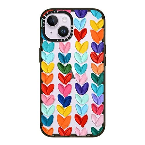 CASETiFY Impact iPhone 14 Case [4X Military Grade Drop Tested / 8.2ft Drop Protection] - Polka Daub Hearts - Glossy Black - Image 1