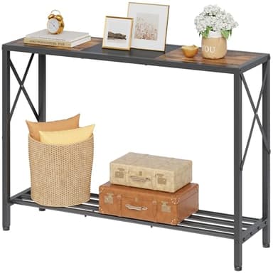 Tajsoon Console Table 41.8”, 2-Tier Industrial Entryway Table, Narrow Entrance Sofa Table with Shelves, Hallway, Living Room, Foyer, Corridor, Office, Rustic Brown and Black - Image 1