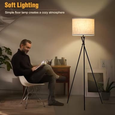 Tripod Floor Lamp Black, 61” Tall Floor Lamps, Standing Lamp with Rotary Switch, Modern Floor Lamp Simple Design with Beige Shade, Floor Lamps for Living Room, Bedroom, Office, Without Bulb - Image 7