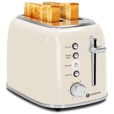 Aigostar Toaster 2 Slice, Retro Extra-Wide Slot Toasters Best Rated Prime for Toasting Bagels, Breads, Waffles & More, Cancel, Defrost & 6 Browning, Removable Crumb Tray, Stainless Steel, Cream White - Image 1