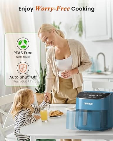 Nuwave Brio Plus Air Fryer 8 Qt, New & Improved, PFAS-FREE, 7 Digital One-Touch Cook Functions that AIR FRY, BAKE, ROAST, DEHYDRATE, TOAST, REHEAT, PREHEAT, 150 Presets, 50°F~400°F (Cozy Blue) - Image 5